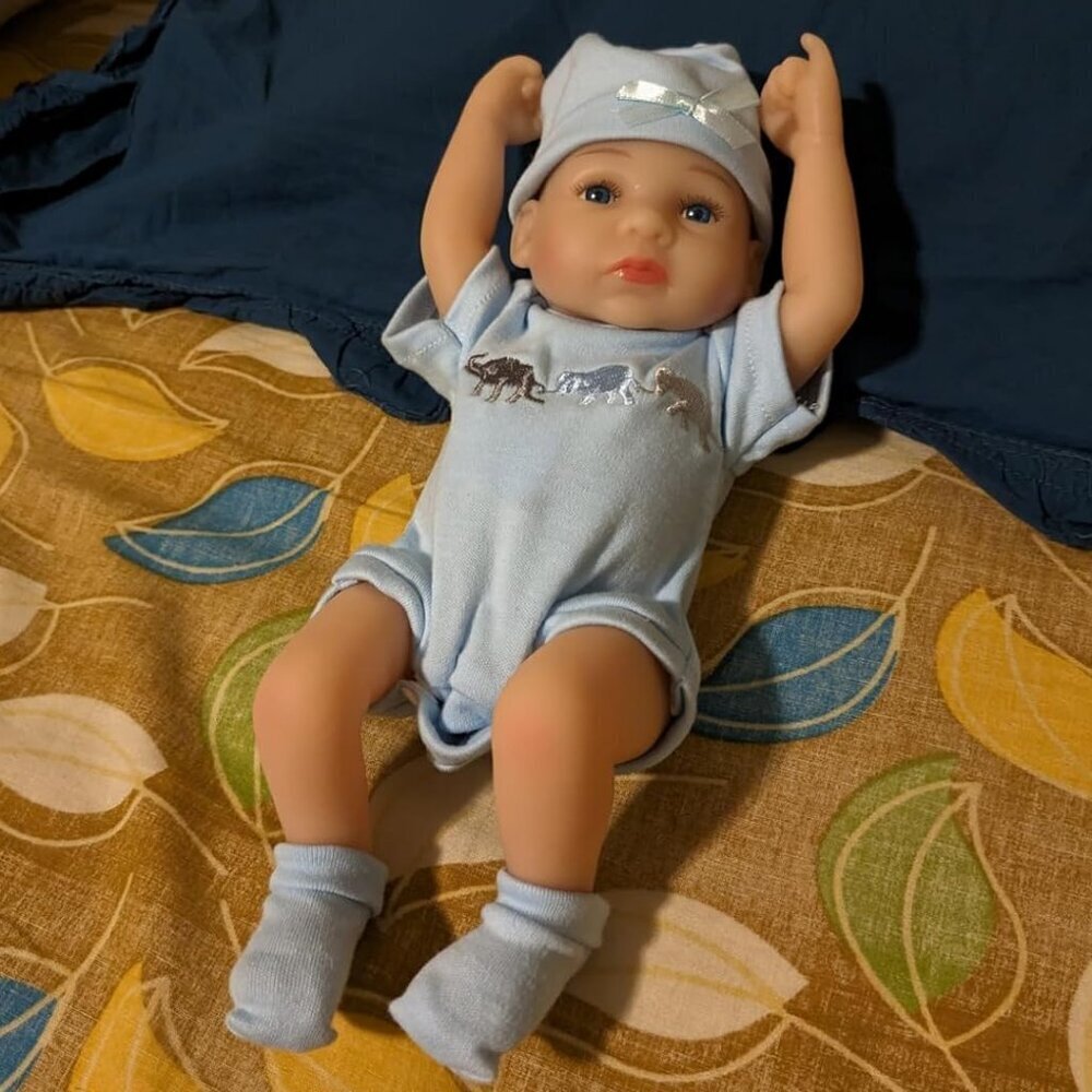 🆕10inch Full Vinyl Body Newborn Baby Doll Poseable Limbs Open Eyes Blue Boy